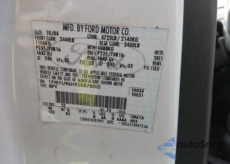 2005 Ford Escape Hybrid из США, поврежденный, VIN 1FMYU96H95KB78005